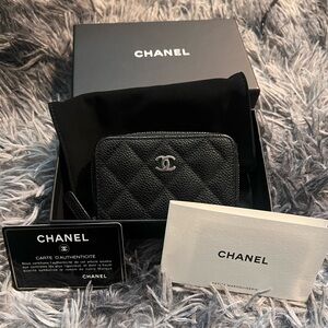 CHANEL Black Caviar O’ Zip Coin Purse